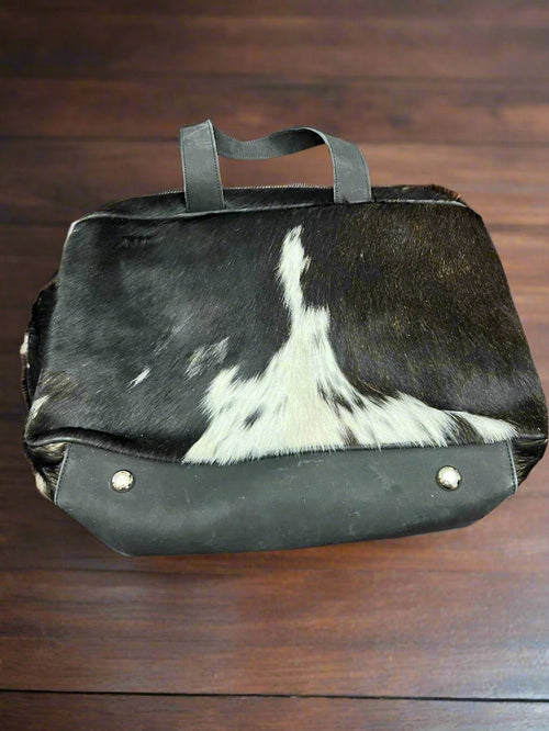 Black and White Hair on Hide Crossbody Diaper Bag - Cowhide and Conchos