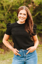 Black Puff Short Sleeve Top - Cowhide and Conchos