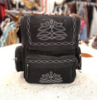 Black Suede leather Boot Stitch Backpack - Cowhide and Conchos