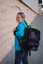 Black Suede leather Boot Stitch Backpack - Cowhide and Conchos