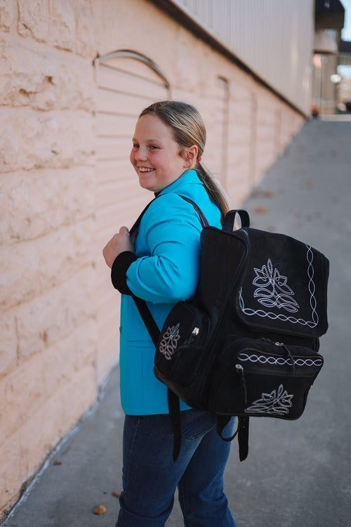 Black Suede leather Boot Stitch Backpack - Cowhide and Conchos