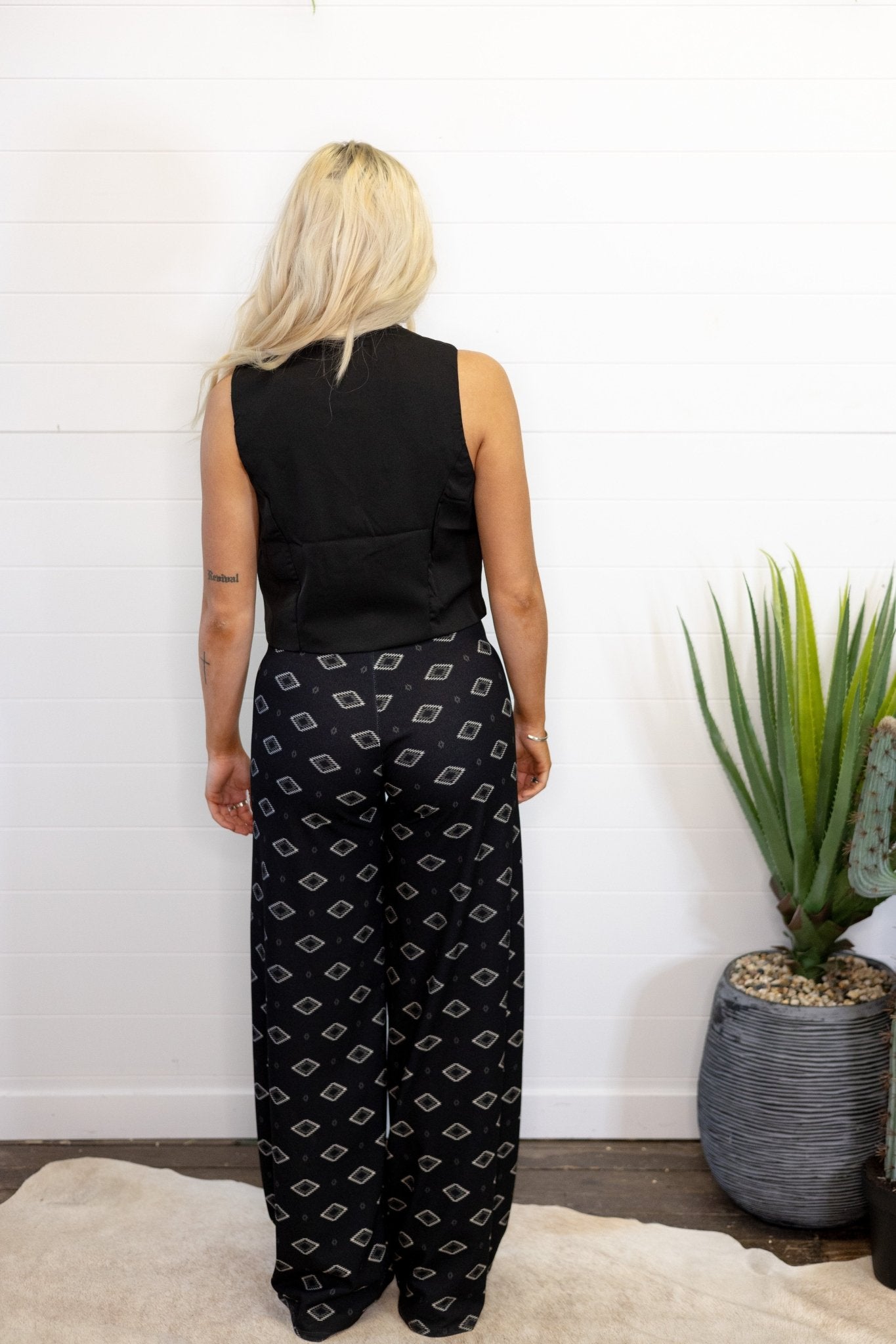 Black V - Neck Button Vest - Cowhide and Conchos