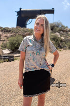 Blooming Desert Tee - Cowhide and Conchos