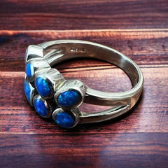 Blue Opalite Multi - stone Ring on Sterling Silver - Cowhide and Conchos