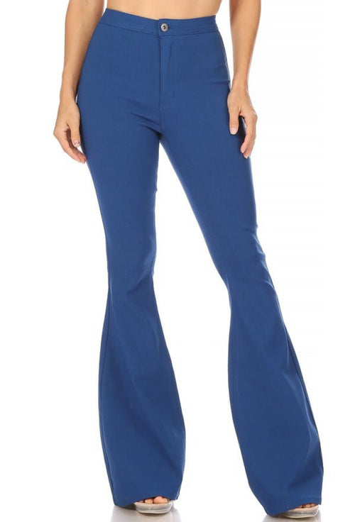 Blue Super Stretch Bell Pant - Cowhide and Conchos