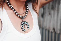 Bob Becenti Turquoise & Sterling Silver Naja Pendant - Cowhide and Conchos