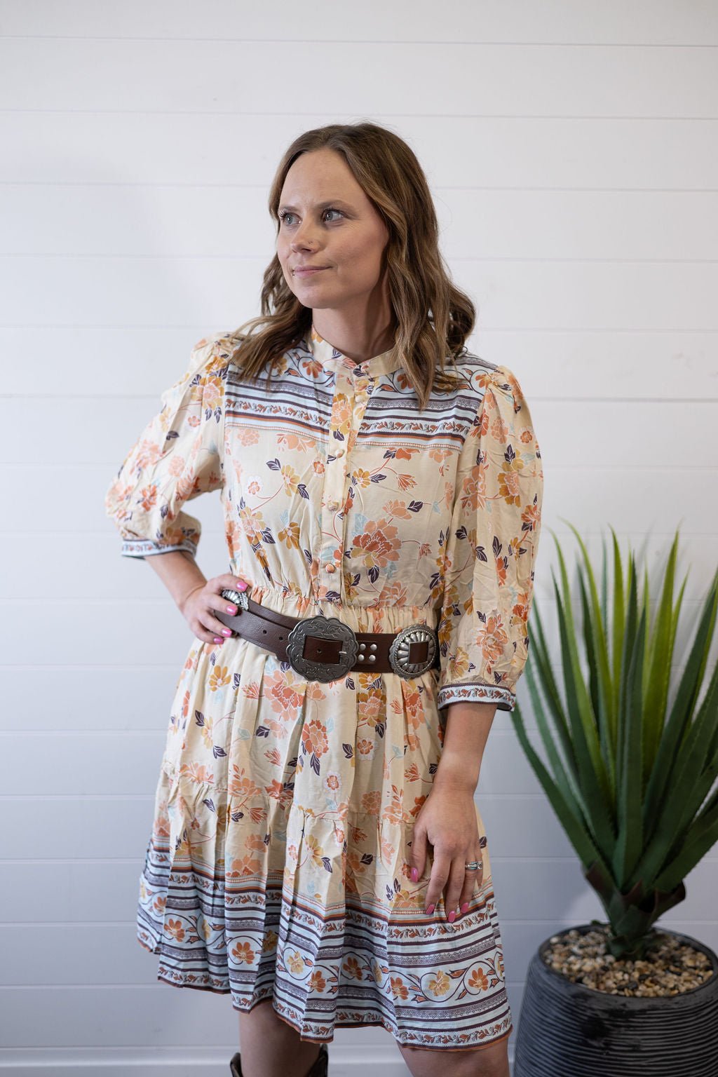 Boho A - Line Dress - Cowhide and Conchos
