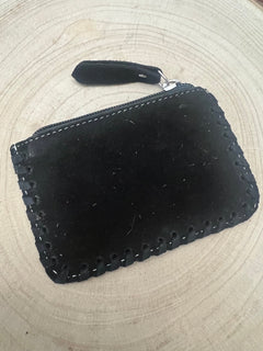 Boot stitch Leather Coin and Card Purse - Cowhide and Conchos