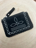 Boot stitch Leather Coin and Card Purse - Cowhide and Conchos