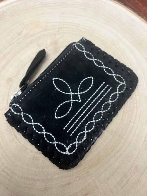 Boot stitch Leather Coin and Card Purse - Cowhide and Conchos