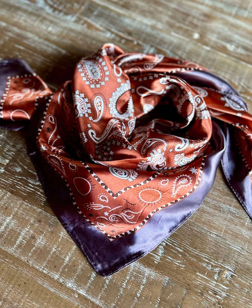Border Bandana Rust Wild Rag - Cowhide and Conchos