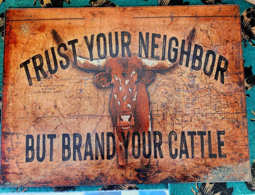Brand Your Cattle Rectangle Glass Cutting Board - Cowhide and Conchos