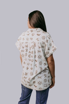 Branded Button Up Blouse - Cowhide and Conchos