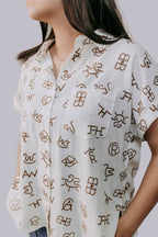 Branded Button Up Blouse - Cowhide and Conchos