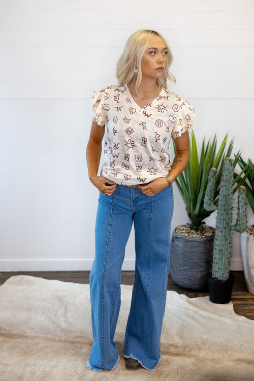 Branded Ruffle Tee - Cowhide and Conchos