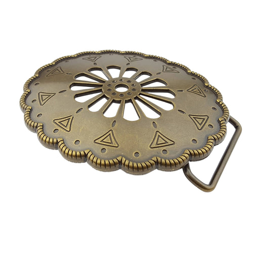 Brass Open Work Vintage Buckle - Cowhide and Conchos