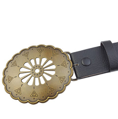 Brass Open Work Vintage Buckle - Cowhide and Conchos