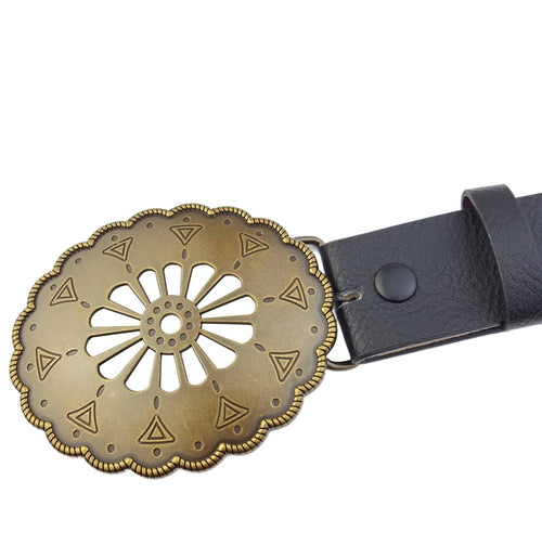 Brass Open Work Vintage Buckle - Cowhide and Conchos