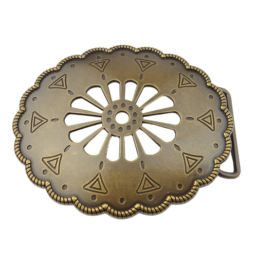 Brass Open Work Vintage Buckle - Cowhide and Conchos