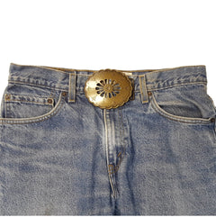 Brass Open Work Vintage Buckle - Cowhide and Conchos