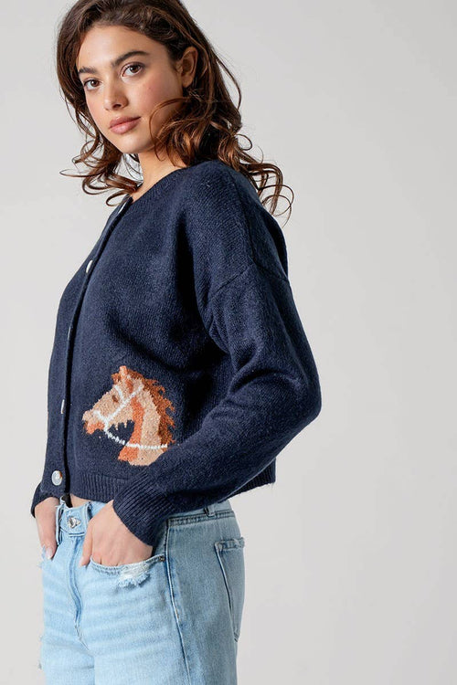 Bridled Button Front Cropped Cardigan - Cowhide and Conchos