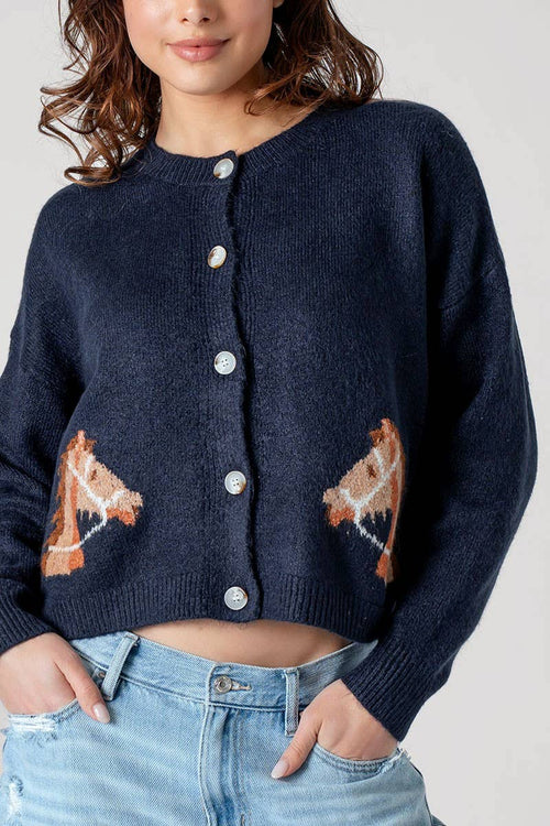 Bridled Button Front Cropped Cardigan - Cowhide and Conchos