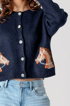 Bridled Button Front Cropped Cardigan - Cowhide and Conchos