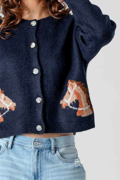 Bridled Button Front Cropped Cardigan - Cowhide and Conchos