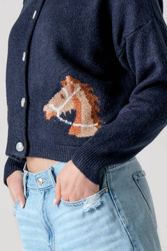 Bridled Button Front Cropped Cardigan - Cowhide and Conchos