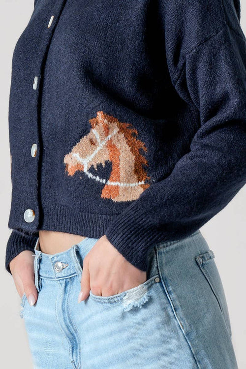 Bridled Button Front Cropped Cardigan - Cowhide and Conchos