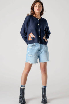 Bridled Button Front Cropped Cardigan - Cowhide and Conchos