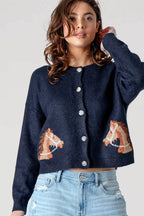 Bridled Button Front Cropped Cardigan - Cowhide and Conchos