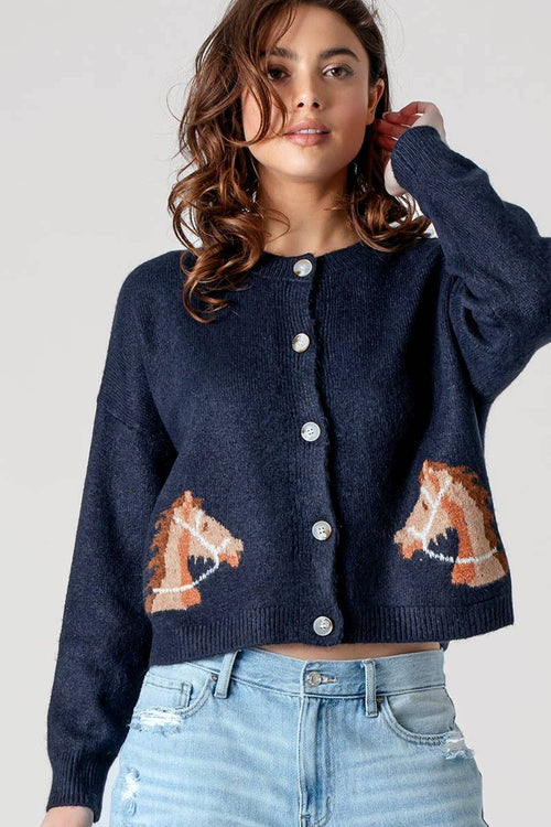 Bridled Button Front Cropped Cardigan - Cowhide and Conchos