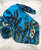 Bright Blue Paisley Border Wild Rag - Cowhide and Conchos