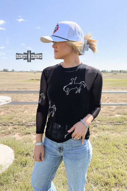 Bronc & Roll Mesh Top - Cowhide and Conchos