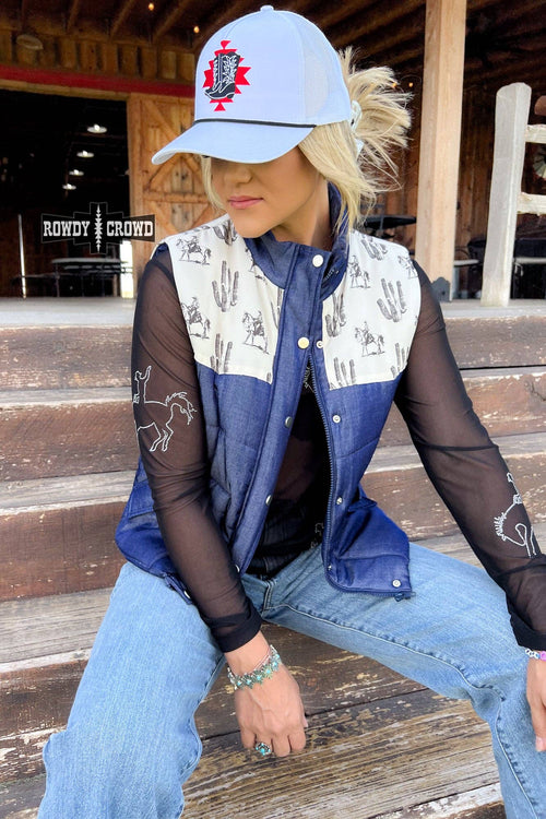 Bronc & Roll Mesh Top - Cowhide and Conchos
