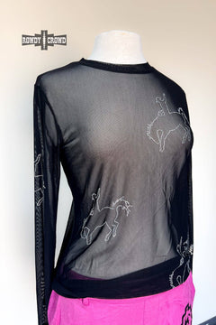 Bronc & Roll Mesh Top - Cowhide and Conchos