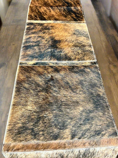 Brown Brindle Cowhide Table Runner with Fringe - Cowhide and Conchos