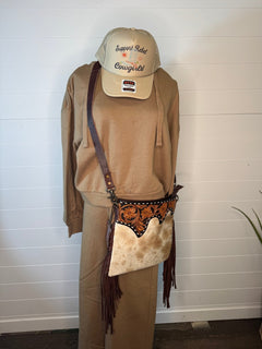 Brown Cowhide Fringe Crossbody - Cowhide and Conchos
