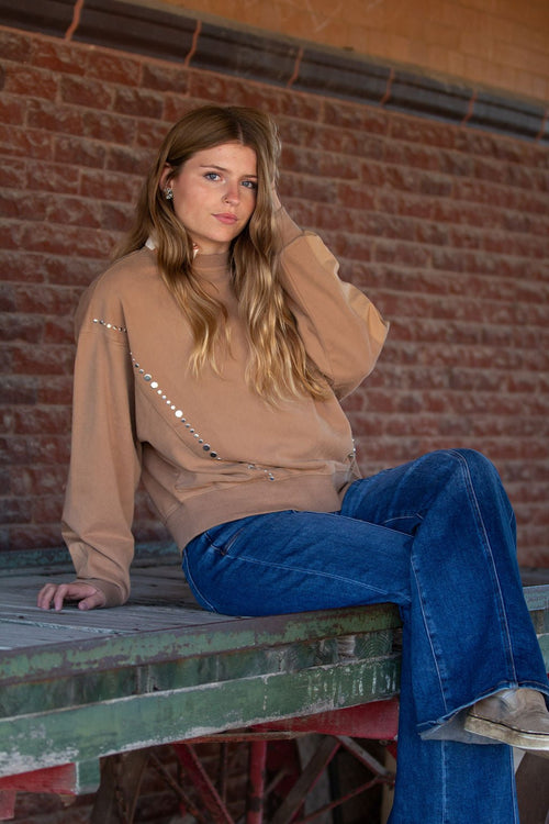 Brown Sugar Studded Pullover - Cowhide and Conchos