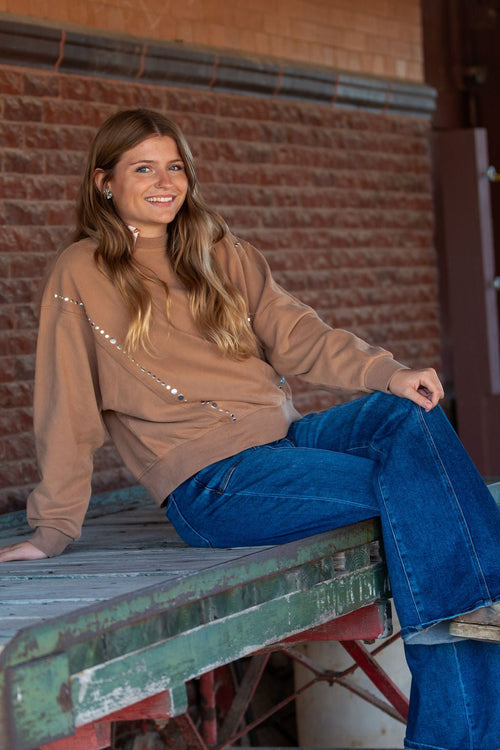 Brown Sugar Studded Pullover - Cowhide and Conchos
