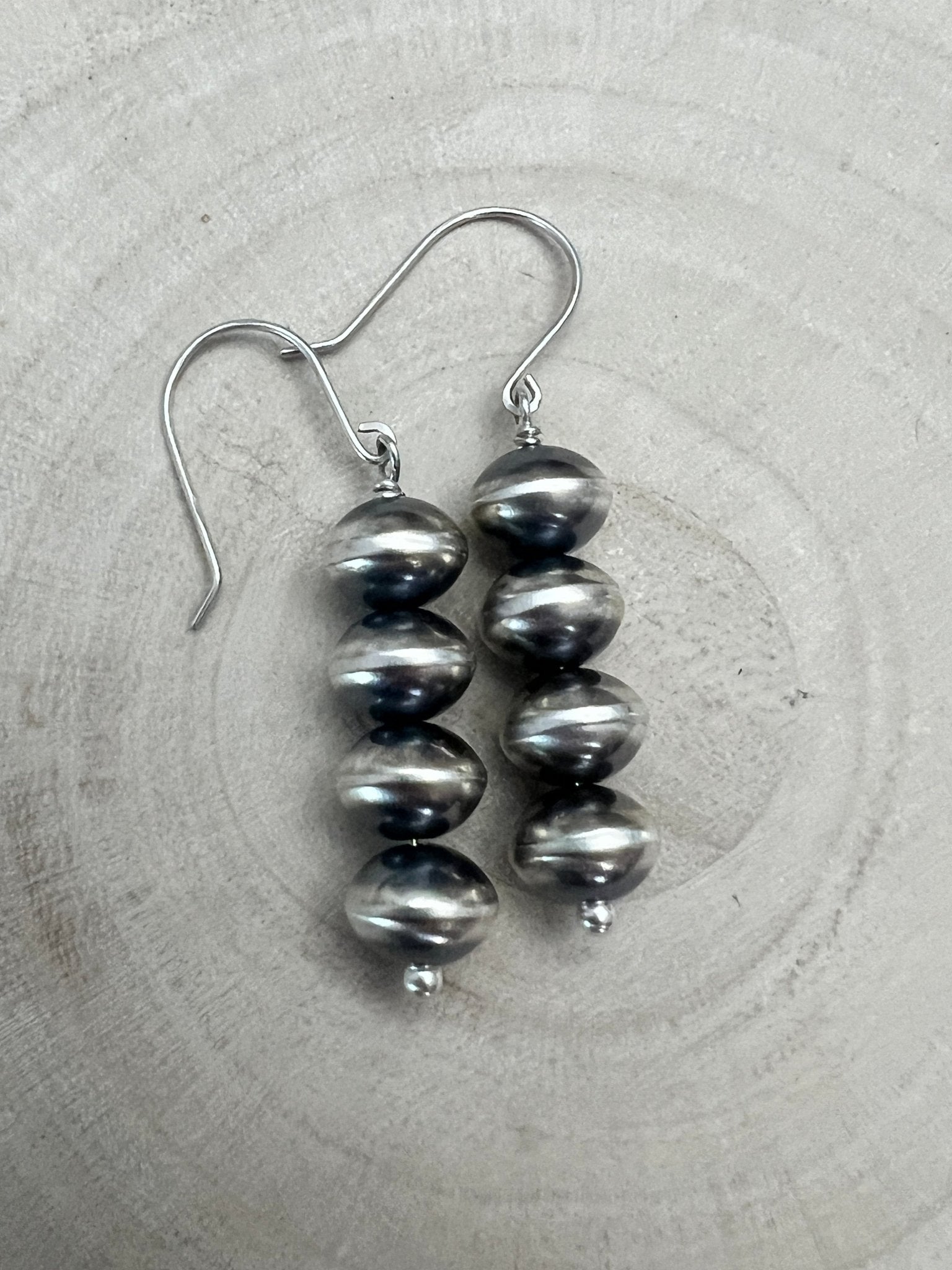 Bryannen Halwood Navajo Pearl Earrings — 2" Sterling Silver (Handcrafted by Navajo Artist) - Cowhide and Conchos