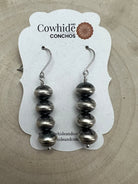 Bryannen Halwood Navajo Pearl Earrings — 2" Sterling Silver (Handcrafted by Navajo Artist) - Cowhide and Conchos