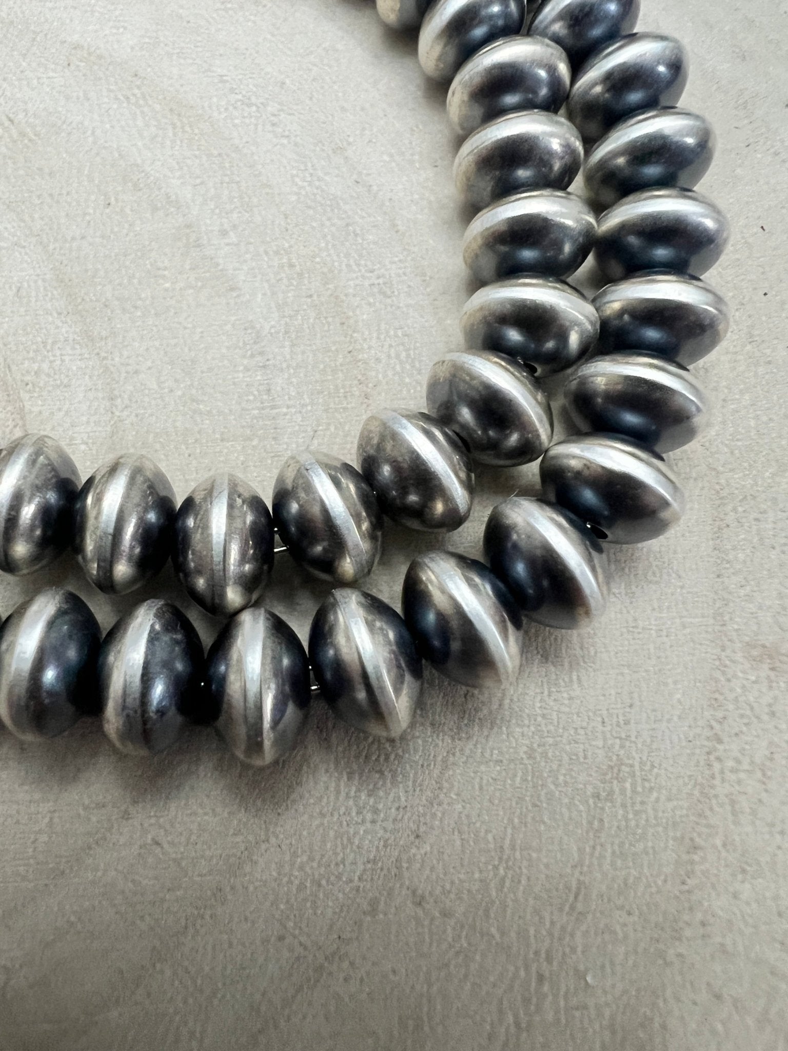 Bryannen Halwood Navajo Saucer Pearl Necklace — 22" (Handcrafted, Maker's Stamped) - Cowhide and Conchos