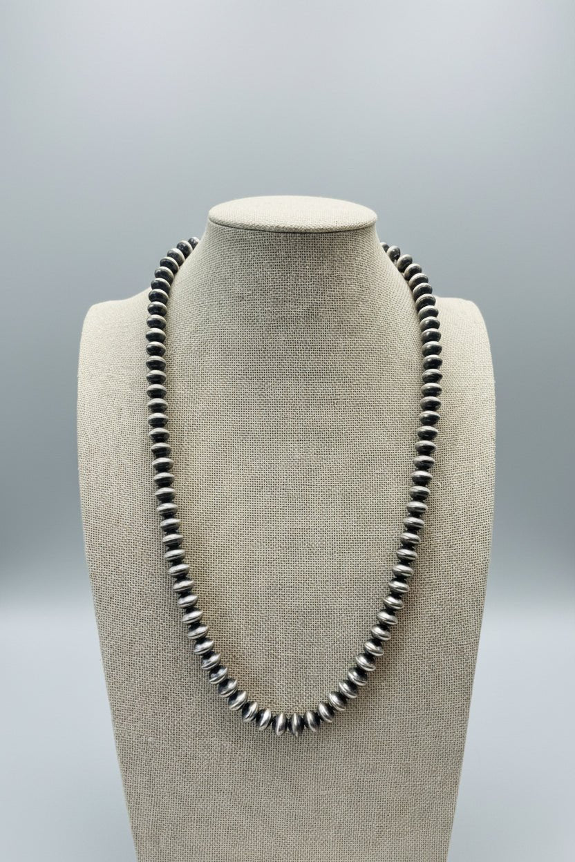 Bryannen Halwood Navajo Saucer Pearl Necklace — 22" (Handcrafted, Maker's Stamped) - Cowhide and Conchos