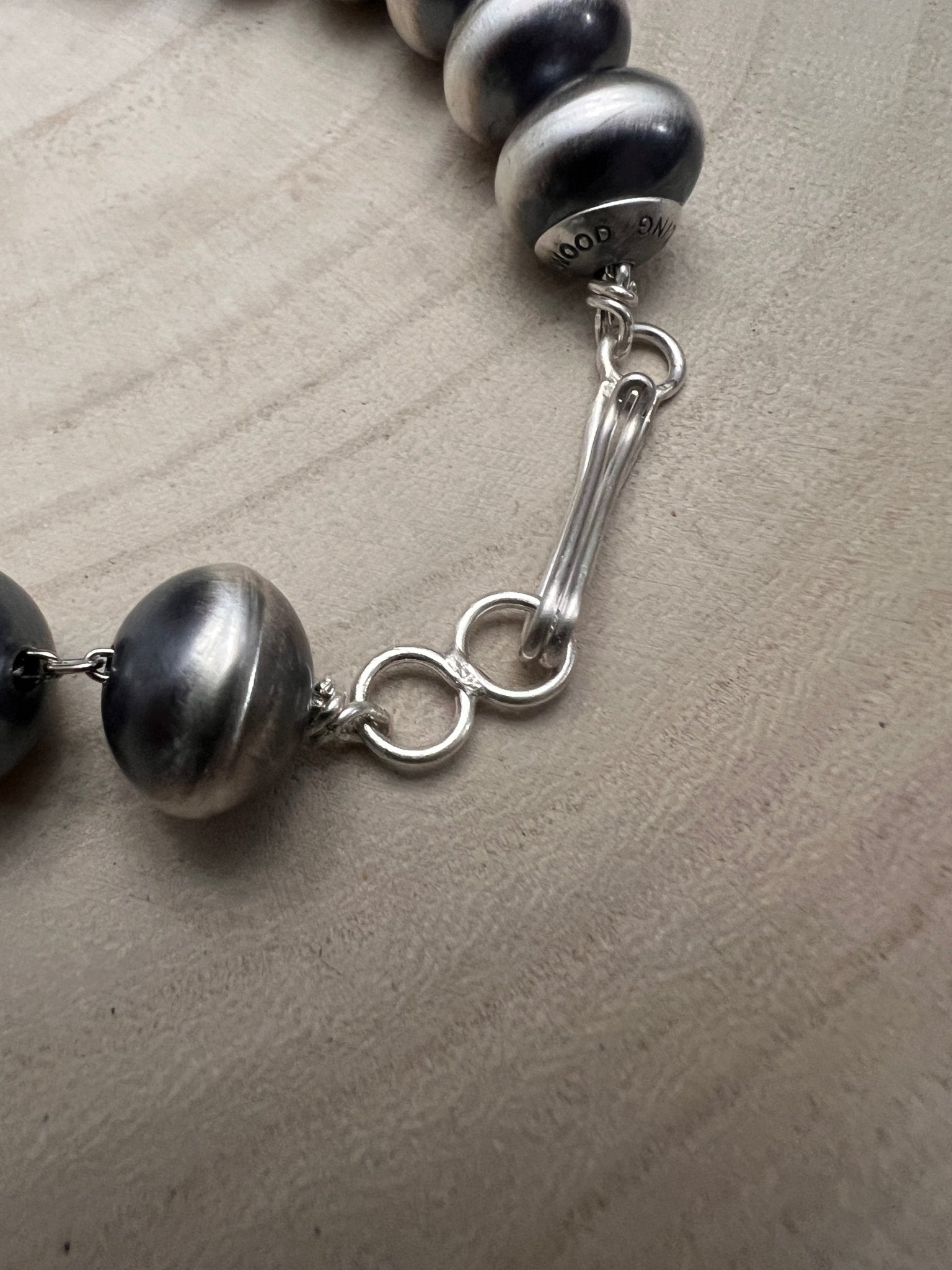 Bryannen Halwood Navajo Sterling Silver Handcrafted Navajo Pearl Necklace — 16" (10mm×13mm Beads, Heirloom) - Cowhide and Conchos