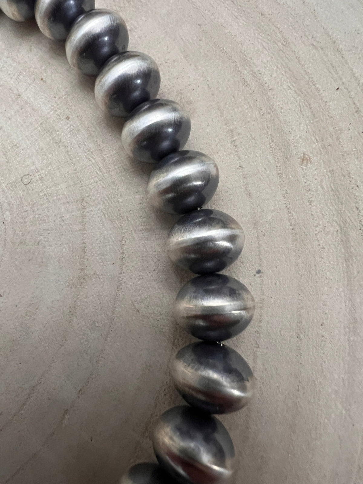 Bryannen Halwood Navajo Sterling Silver Handcrafted Navajo Pearl Necklace — 16" (10mm×13mm Beads, Heirloom) - Cowhide and Conchos
