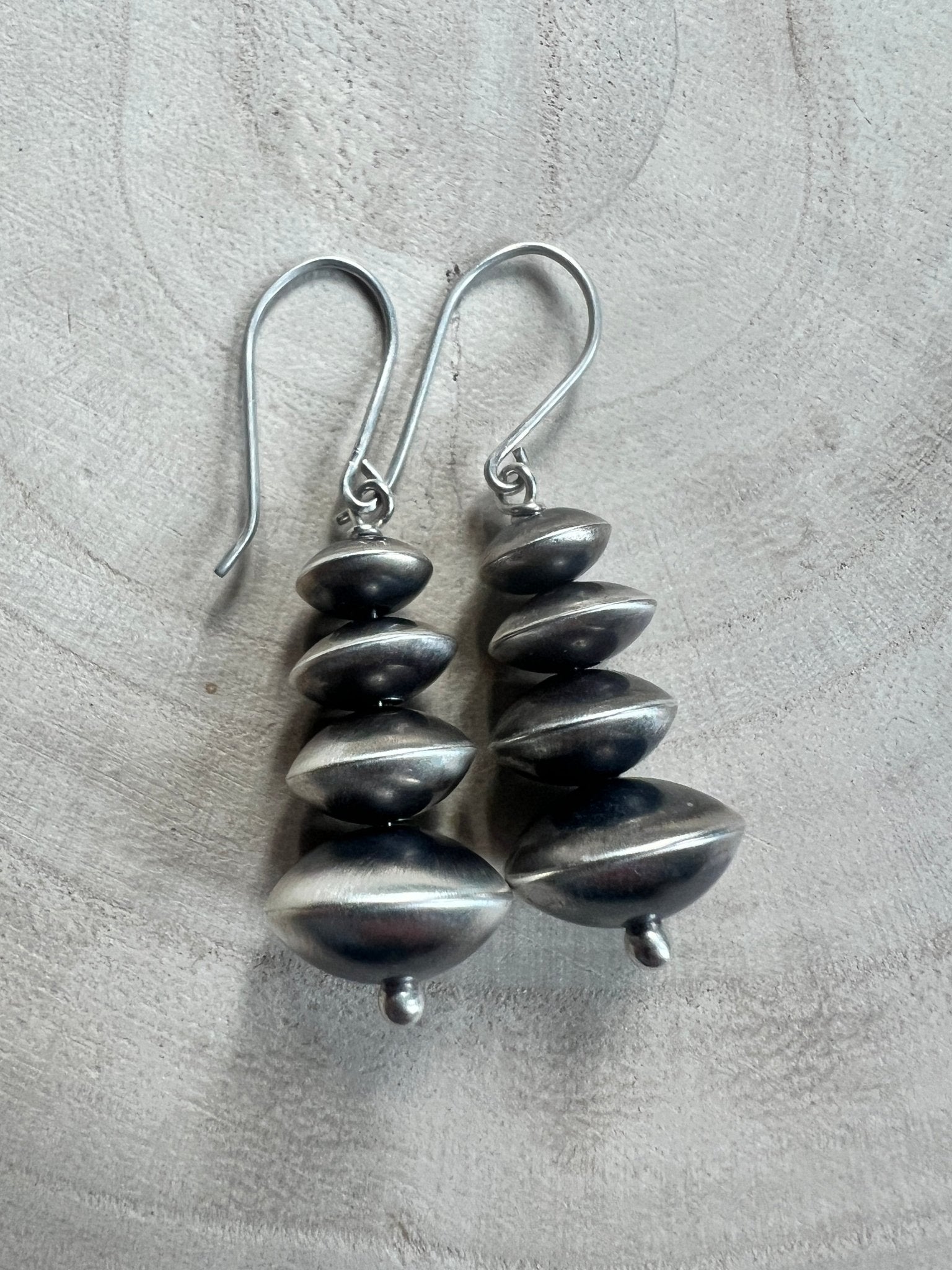 Bryannen Halwood Sterling Silver Navajo Pearl Earrings — 1 3/4 inch (Handcrafted by Navajo Artist) - Cowhide and Conchos