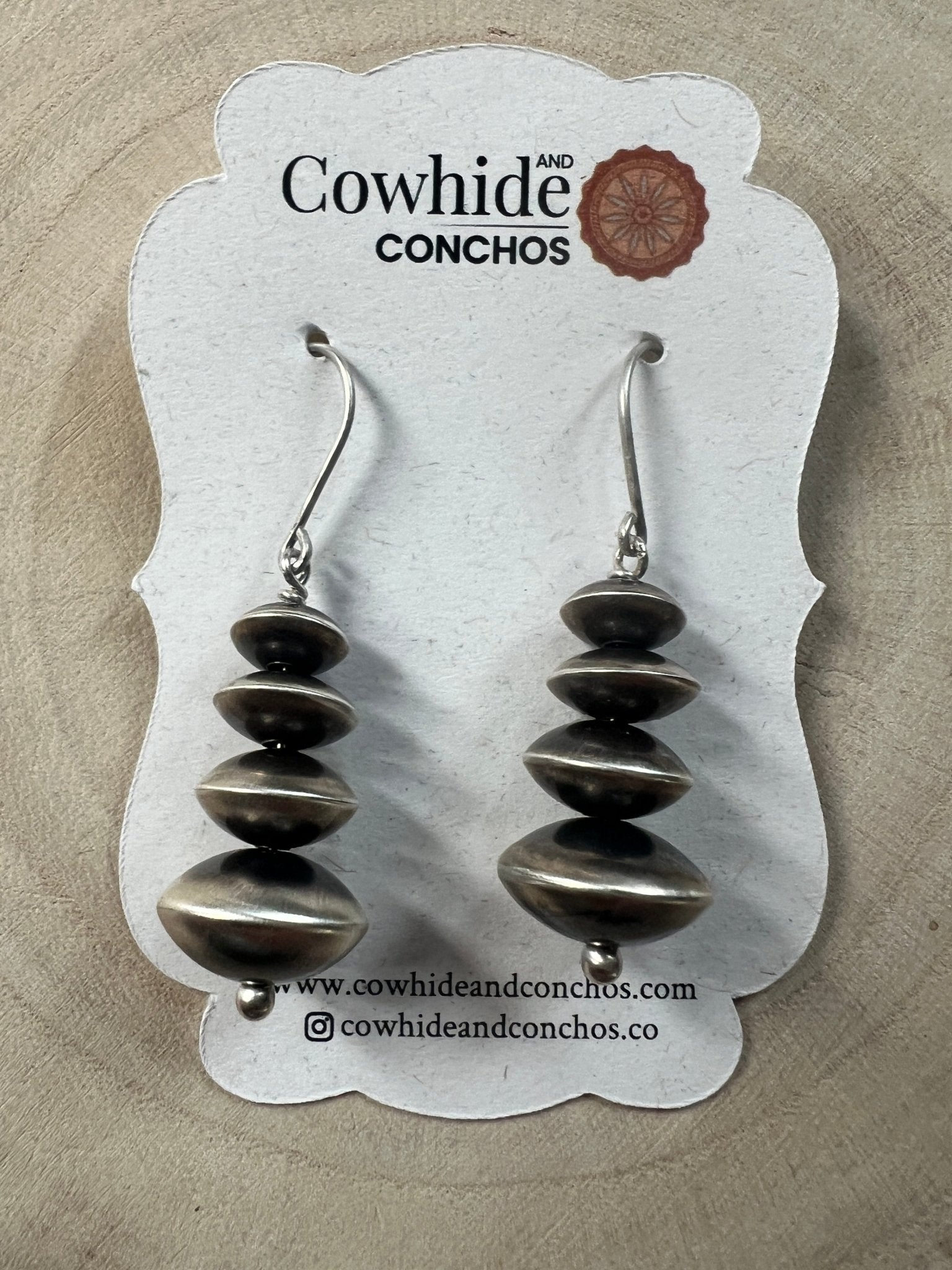 Bryannen Halwood Sterling Silver Navajo Pearl Earrings — 1 3/4 inch (Handcrafted by Navajo Artist) - Cowhide and Conchos