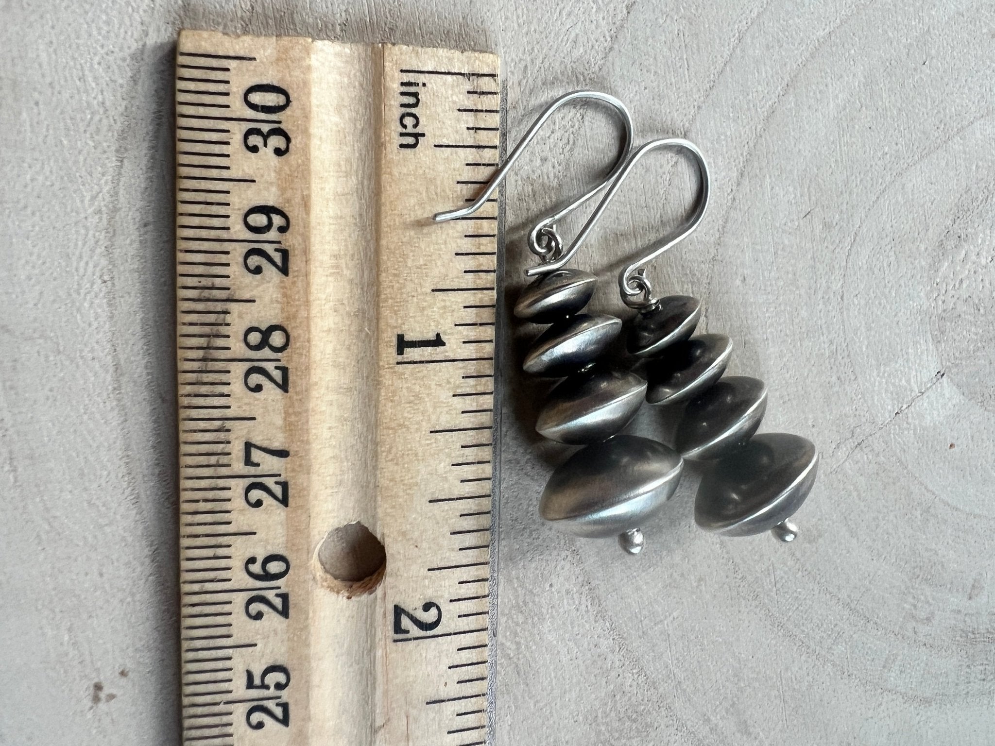 Bryannen Halwood Sterling Silver Navajo Pearl Earrings — 1 3/4 inch (Handcrafted by Navajo Artist) - Cowhide and Conchos